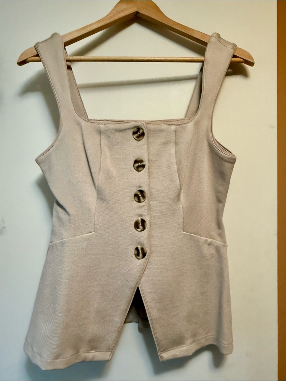 Maeve Beige Button-Front Square Neck Tank